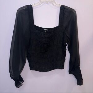 Express Smocked Cropped Blouse in Black
